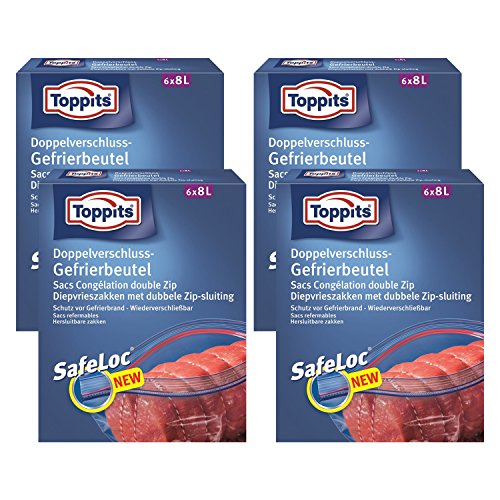 Toppits Doppelverschluss Beutel 8L (33 x 38cm), 4er Pack (4 x 6 Beutel) von Toppits