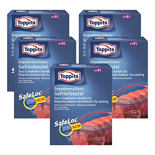 Toppits Doppelverschluss Beutel 8L (33 x 38cm), 5er Pack (5 x 6 Beutel) von Toppits