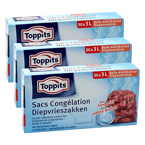 Toppits Tieffrierbeutel 3L (25 x 27cm), 3er Pack (3 x 30 Beutel) von Toppits