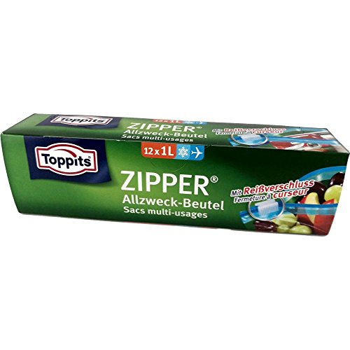 Toppits Zipper, Allzweck-Beutel mit Reißverschluss, 1er Pack (12 x 1Liter) von Toppits