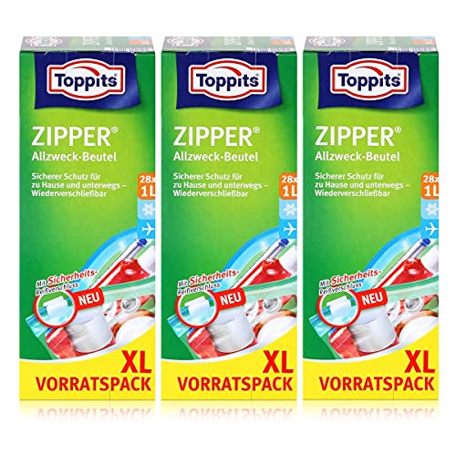 Toppits Zipper Allzweck-Beutel 20x15cm - Vorratspack XL 28x1 Liter (3er Pack) von Toppits