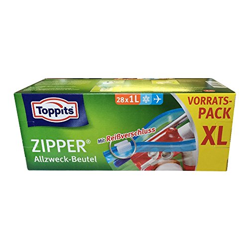 Toppits Zipper Allzweck Beutel XL Vorratspack (28x1l Flugzeugbeutel) von Toppits