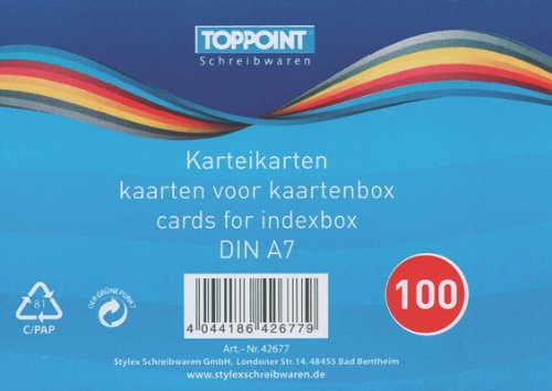1000 Stylex Karteikarten DIN A7 weiss liniert von Toppoint