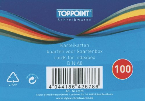 1000 Stylex Karteikarten DIN A8 weiss liniert 52x74mm von Toppoint