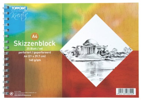 6x Skizzenblock Zeichenblock DIN A4 25 Blatt 140g von Toppoint