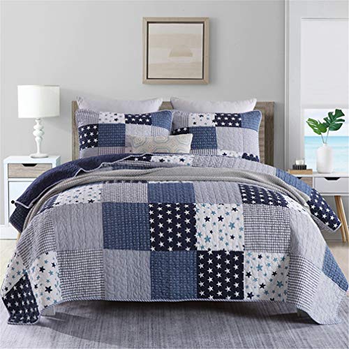 Tops Bett 2 Personen Bettdecken Steppstoff Baumwolle Patchwork Stern von Blue Covers Blau Wendebett mit 2 Kissenbezügen von Tops Bett
