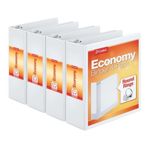 Cardinal Economy 3-Ringbuch, 7,6 cm, Präsentationsansicht, weiß, hält 625 Blatt, antihaftbeschichtet, PVC-frei, 4 Stück (00430) von Tops