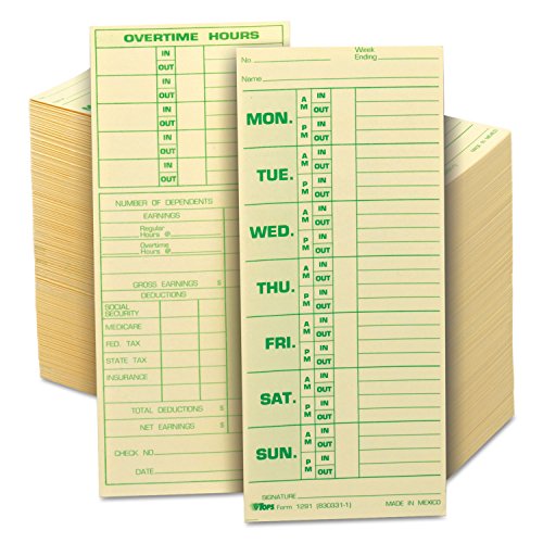 TOPS Time Cards, Weekly, 2-Sided, 3-1/2 x 8-1/2, Green Print Front/Back, 500-Count (1291) by Tops von Tops