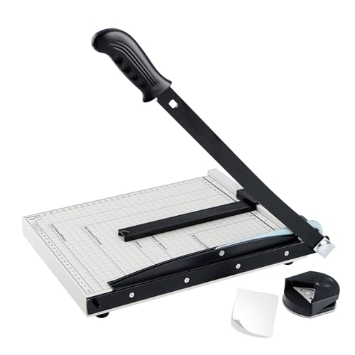 Topsky Papierschneider A4 – Schneidemaschine mit 30 cm Schnittlänge (12 Zoll), 10 Blatt Kapazität, Sicherheitschutz & Klingenverriegelung – Für Büro, Schule & Gewerbe (Mit Eckenrundgerät für Papier) von Topsky