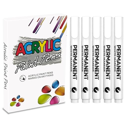 Topspitgo Acrylstifte 5 Stück Lackstift Weiß Permanent Marker Wasserfest Weißer Stift für Schwarzes Papier Holz,Steine,Felsmalerei,Keramik,Glas,Reifen,Stoff,Metall,Leinwand,DYI von Topspitgo