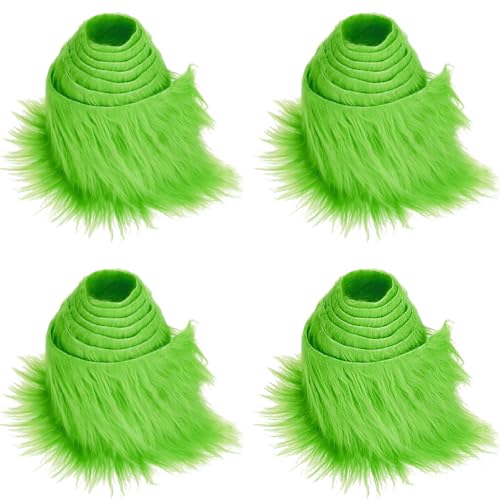 Topspitgo Furry Faux Craft Plüschstoff Kunstleder 4 Stücke Kunstfell zum Basteln Meterware 1.5M Plüsch Bänder zum Nähen Weihnachts fur Gnome Beard Santa Hair Dwarf DIY Dekoration (Grün) von Topspitgo