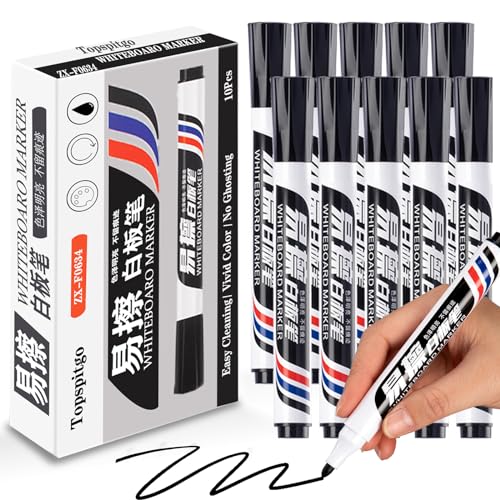 Topspitgo Whiteboard Marker Schwarz 10 Stück Whiteboard Marker Abwischbar Rundspitze dry Erase marker Stifte für Glas,Kunststoff,Holz,Whiteboard von Topspitgo