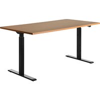Topstar E-Table elektrisch höhenverstellbarer Schreibtisch buche rechteckig, T-Fuß-Gestell schwarz 160,0 x 80,0 cm von Topstar