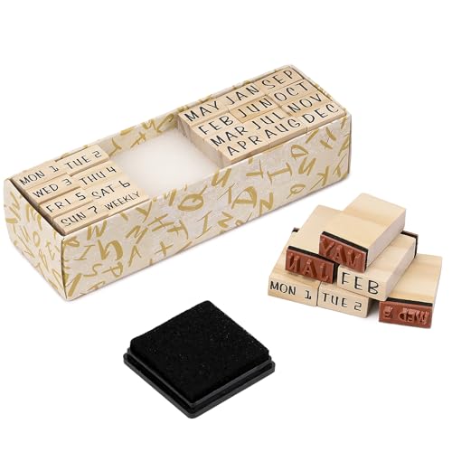 Toptime Holzstempel, 20 Stück Stempel - 12 Monate und Wochentage mit Stempelkissen, Vintage Stempelset mit Aufbewahrungsbox, Gummistempel für Tagebuch, Planer, Scrapbooking, Kartengestaltung Toptime Holzstempel, 20 Stück Stempel - 12 Monate und Wochentage mit Stempelkissen, Vintage Stempelset mit Aufbewahrungsbox, Gummistempel für Tagebuch, Planer, Scrapbooking, Kartengestaltung von Toptime