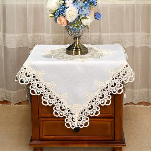 Kleine Spitzentischdecke für quadratische Tische, Vintage-Stil, europäischer Stil, bestickt, Blumenmuster, Polyestergewebe, staubdicht, abwischbar, Nachttischabdeckung für Kühlschrank, TV-Schrank, 60 Kleine Spitzentischdecke für quadratische Tische, Vintage-Stil, europäischer Stil, bestickt, Blumenmuster, Polyestergewebe, staubdicht, abwischbar, Nachttischabdeckung für Kühlschrank, TV-Schrank, 60 von Topwon