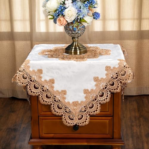 Kleine Spitzentischdecke für quadratische Tische, Vintage-Stil, europäischer Stil, bestickt, Blumenmuster, Polyestergewebe, staubdicht, abwischbar, Nachttischabdeckung für Kühlschrank, TV-Schrank, 60 Kleine Spitzentischdecke für quadratische Tische, Vintage-Stil, europäischer Stil, bestickt, Blumenmuster, Polyestergewebe, staubdicht, abwischbar, Nachttischabdeckung für Kühlschrank, TV-Schrank, 60 von Topwon