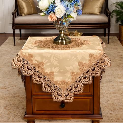 Kleine Spitzentischdecke für quadratische Tische, Vintage-Stil, europäischer Stil, bestickt, Blumenmuster, Polyestergewebe, staubdicht, abwischbar, Nachttischabdeckung für Kühlschrank, TV-Schrank, 60 Kleine Spitzentischdecke für quadratische Tische, Vintage-Stil, europäischer Stil, bestickt, Blumenmuster, Polyestergewebe, staubdicht, abwischbar, Nachttischabdeckung für Kühlschrank, TV-Schrank, 60 von Topwon