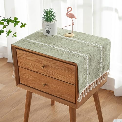 Kleine rechteckige Tischdecke für Couchtisch, Boho-Stil, gestreift, Nachttischabdeckung mit Quaste, Chenille-Stoff, staubdichte Tischdecke für Kühlschrank, TV-Schrank, Mikrowelle, 40 x 90 cm, Hellgrün Kleine rechteckige Tischdecke für Couchtisch, Boho-Stil, gestreift, Nachttischabdeckung mit Quaste, Chenille-Stoff, staubdichte Tischdecke für Kühlschrank, TV-Schrank, Mikrowelle, 40 x 90 cm, Hellgrün von Topwon