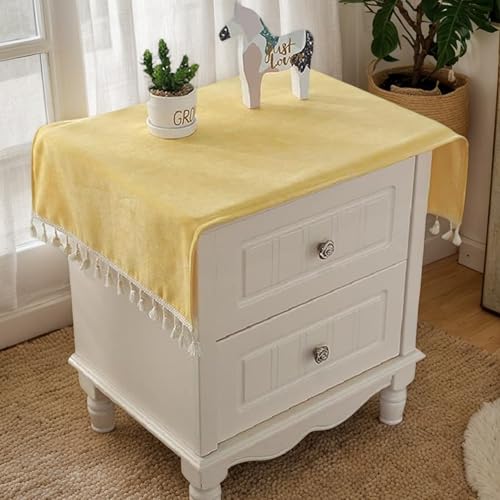 Kleine rechteckige Tischdecke für Couchtisch, einfarbig, Nachttischabdeckung mit Quaste, Chenille-Stoff, staubdicht, abwischbar, Tischdecke für Kühlschrank, TV-Schrank, Mikrowelle, 40 x 90 cm, Gelb Kleine rechteckige Tischdecke für Couchtisch, einfarbig, Nachttischabdeckung mit Quaste, Chenille-Stoff, staubdicht, abwischbar, Tischdecke für Kühlschrank, TV-Schrank, Mikrowelle, 40 x 90 cm, Gelb von Topwon