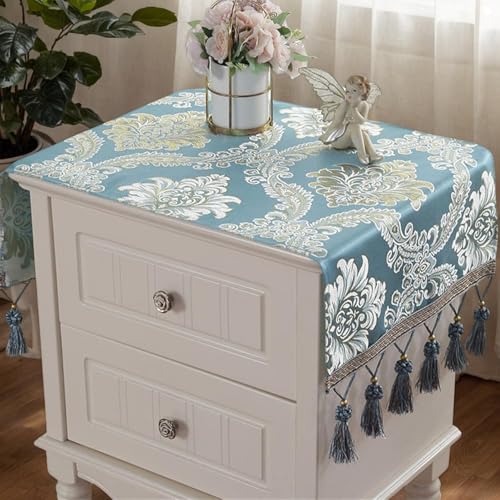 Kleine rechteckige Tischdecke für Nachttisch, Vintage-Blumentischdecke mit Quaste, Chenille-Stoff, knitterfrei, staubdicht, abwischbar, Tischdekoration für Kühlschrank, TV-Schrank, 40 x 90 cm, Blau Kleine rechteckige Tischdecke für Nachttisch, Vintage-Blumentischdecke mit Quaste, Chenille-Stoff, knitterfrei, staubdicht, abwischbar, Tischdekoration für Kühlschrank, TV-Schrank, 40 x 90 cm, Blau von Topwon