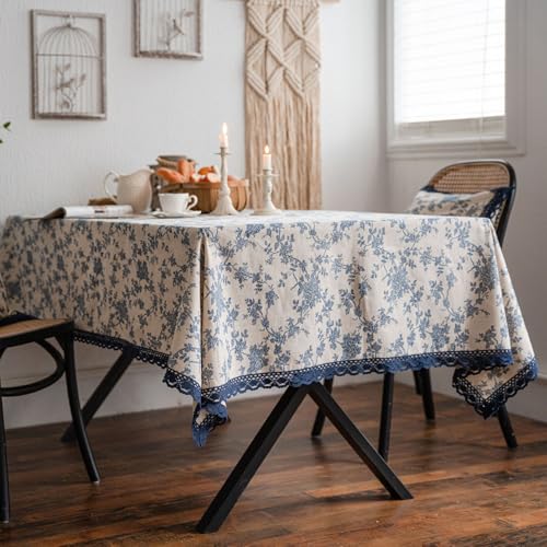 Tischdecke mit Blumenmuster für Couchtisch, rechteckig, mit ausgehöhlten Kanten, wasserdicht, abwischbar, Baumwoll-Leinen-Stoff, Retro-Tischdecke für Sofa, Nachttisch, Picknick, 91,4 x 91,4 cm, Blau Tischdecke mit Blumenmuster für Couchtisch, rechteckig, mit ausgehöhlten Kanten, wasserdicht, abwischbar, Baumwoll-Leinen-Stoff, Retro-Tischdecke für Sofa, Nachttisch, Picknick, 91,4 x 91,4 cm, Blau von Topwon