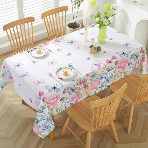 Tischdecke mit Blumenmuster für Couchtisch, rechteckige Frühlingstischdecke mit Wildblumen und Schmetterlingen, Polyestergewebe, wasserdicht, abwischbar, Teeparty-Dekorationen für drinnen und draußen Tischdecke mit Blumenmuster für Couchtisch, rechteckige Frühlingstischdecke mit Wildblumen und Schmetterlingen, Polyestergewebe, wasserdicht, abwischbar, Teeparty-Dekorationen für drinnen und draußen von Topwon