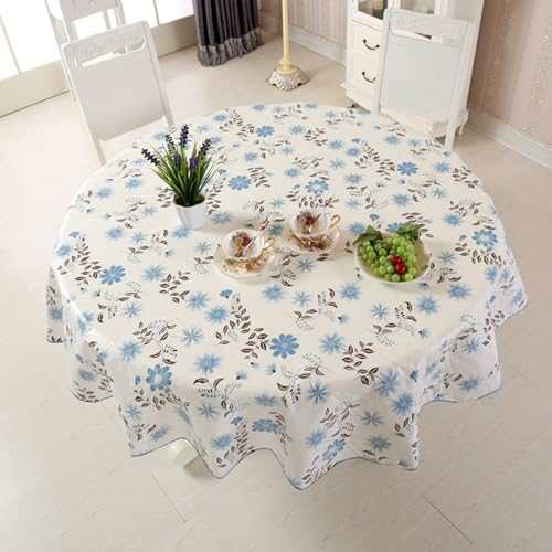 Tischdecke mit Frühlingsblumen, rund, PVC-Stoff, Tischdecke mit blauen Blumen und Pflanzen, wasserdicht, abwischbar, elegante Dekoration, Tischdecke für Küche, Esszimmer, Party, 91,4 x 91,4 cm Tischdecke mit Frühlingsblumen, rund, PVC-Stoff, Tischdecke mit blauen Blumen und Pflanzen, wasserdicht, abwischbar, elegante Dekoration, Tischdecke für Küche, Esszimmer, Party, 91,4 x 91,4 cm von Topwon