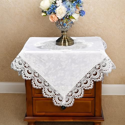 Topwon Kleine Spitzentischdecke für quadratische Tische, Vintage-Stil, europäischer Stil, bestickt, Blumenmuster, Polyestergewebe, staubdicht, abwischbar, Nachttischabdeckung für Kühlschrank Topwon Kleine Spitzentischdecke für quadratische Tische, Vintage-Stil, europäischer Stil, bestickt, Blumenmuster, Polyestergewebe, staubdicht, abwischbar, Nachttischabdeckung für Kühlschrank von Topwon