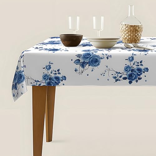 Topwon Tischdecke mit Blumenmuster für Couchtisch, rechteckig, Vintage-Tischdecke mit blauer Blume, Polyestergewebe, französisch, dekorativ für drinnen und draußen, Zuhause, Küche, 142 x 142 cm Topwon Tischdecke mit Blumenmuster für Couchtisch, rechteckig, Vintage-Tischdecke mit blauer Blume, Polyestergewebe, französisch, dekorativ für drinnen und draußen, Zuhause, Küche, 142 x 142 cm von Topwon