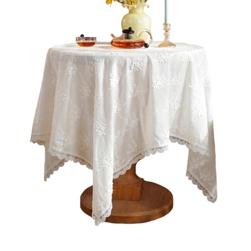 Weiße Tischdecke mit Blumenmuster für kleinen Couchtisch, rechteckig, elegant, französische Tischdecke mit gewellten Blumenrändern, Baumwollstoff, wasserdicht, abwischbar, Vintage-Dekoration für Weiße Tischdecke mit Blumenmuster für kleinen Couchtisch, rechteckig, elegant, französische Tischdecke mit gewellten Blumenrändern, Baumwollstoff, wasserdicht, abwischbar, Vintage-Dekoration für von Topwon