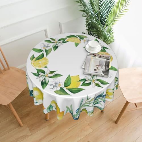 Zitronen-Tischdecke für runden Couchtisch, Sommer-Tischdecke mit gewellten Blumenrändern, Polyestergewebe, Zitronen-Thema, Party-Dekoration für drinnen und draußen, Zuhause, Küche, 152,4 x 152,4 cm Zitronen-Tischdecke für runden Couchtisch, Sommer-Tischdecke mit gewellten Blumenrändern, Polyestergewebe, Zitronen-Thema, Party-Dekoration für drinnen und draußen, Zuhause, Küche, 152,4 x 152,4 cm von Topwon