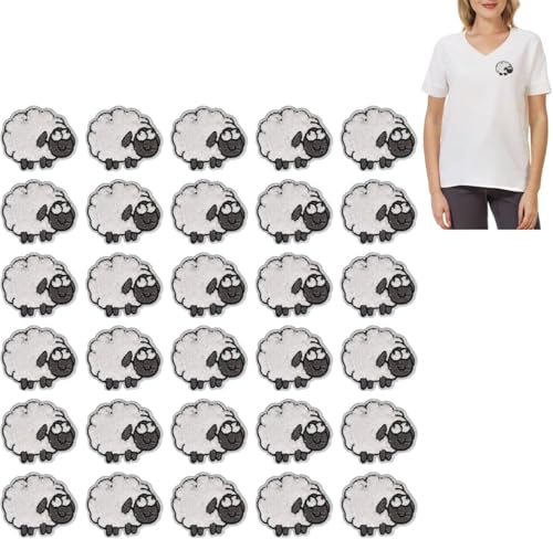 Topyond 30 Stück Stoffflicken in Schafform, Aufnäher Mit Tiermotiv, Bestickte Aufnäher/Aufnäher Für Kleidung, Jacken, Westen, Hüte Und Taschen von Topyond