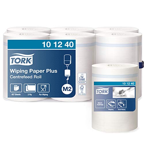 Tork 101240 Starke MehrzweckPapierwischtücher für das M2 Innenabrollung Spendersystem / 2-lagiges stabiles Papier in Weiß, 6 x 160 Meter von Tork