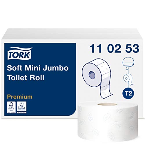 Tork 110253 Toilettenpapier Mini Jumbo Soft Premium - Weiß - 2-lagig - Satz von 1 Rolle - 1 x 1214 Blatt von Tork