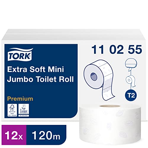 Tork 110255 extra weiches Mini Jumbo Toilettenpapier in Premium Qualität für das Tork T2 Mini Jumbo Toilettenpapiersystem / Toilettenpapier 3-lagig in Weiß, 12 x 600 Blatt Tork 110255 extra weiches Mini Jumbo Toilettenpapier in Premium Qualität für das Tork T2 Mini Jumbo Toilettenpapiersystem / Toilettenpapier 3-lagig in Weiß, 12 x 600 Blatt von Tork