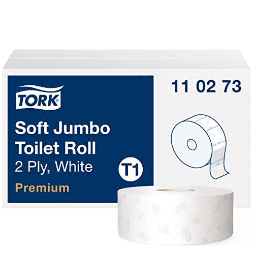 Tork 110273 weiches Jumbo Toilettenpapier in Premium Qualität für das Tork T1 Jumbo Toilettenpapiersystem / Toilettenpapier 2-lagig in hellem Weiß / mit Lorbeerblatt-Prägung, 6 x 1.800 Blatt von Tork