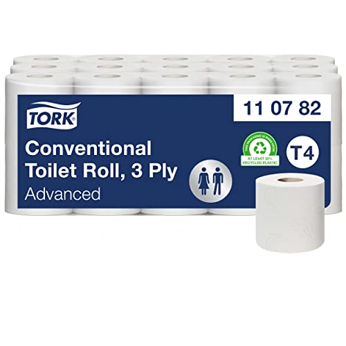 Tork 110782 extra weiches Kleinrollen Toilettenpapier in Advanced Qualität für Tork T4 Toilettenpapier Kleinrollensysteme / 3-lagiges WC-Papier extra weich und reißfest, 30er Pack (30 x 250 Blatt) von Tork