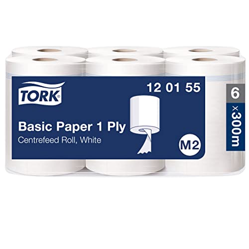 Tork Standard-Papierwischtücher mit Innenabrollung Weiß M2, kosteneffiziente Putztücher, 6 × 300 m, 120155 von Tork