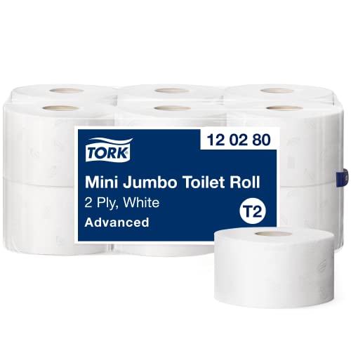 Tork 120280 Mini Jumbo Toilettenpapier in Advanced Qualität für das Tork T2 Mini Jumbo Toilettenpapiersystem / Toilettenpapier 2-lagig in Weiß, 12 x 850 Blatt von Tork