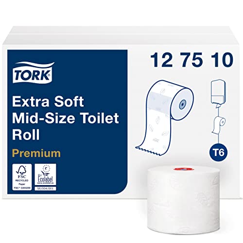 Tork 127510 extra weiches Midi Toilettenpapier in Premium Qualität für Tork T6 Toilettenpapier Doppelrollenspender / 3-lagiges WC-Papier extra weich und reißfest, 27er Pack (27 x 70 Meter) von Tork