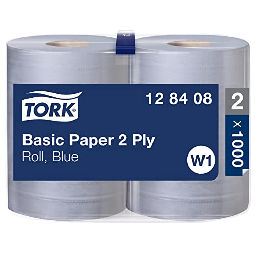 Tork 128408 Standard Papierwischtücher für W1 Bodenständer- und Wandhalter-System / Saugfähige, 2-lagige Putzrollen in Blau / Universal Qualität / 2 x 340 m von Tork