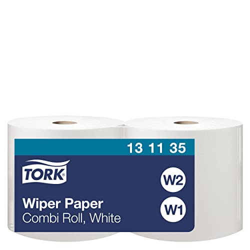Tork 130040 Starke Mehrzweck Papierwischtücher für W1 Bodenständer- und Wandhalter-System / 2-lagige Papierrolle in Weiß / Premium Qualität / 1 x 510 m von Tork