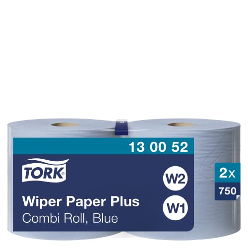 Tork 130052 Starke Mehrzweck Papiertücher für W1/W2 Systeme / 2-lagiges saugfähiges Papier in Blau / 2 x 255m von Tork