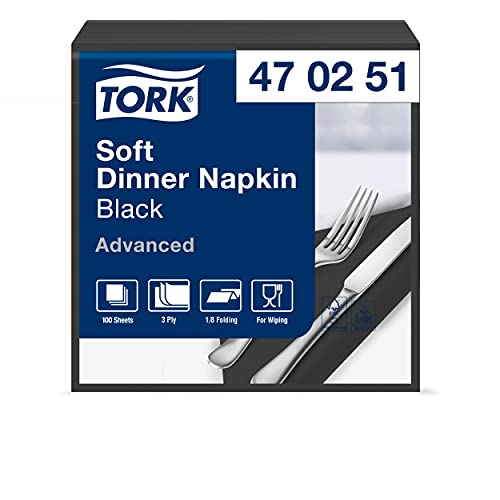 Tork 470251 Soft Dinnerservietten Schwarz 1/8 Falz / 3-lagige Papierservietten / Ideale Größe für ein Abendessen / Advanced Qualität / 12 x 100 (1200) vorgefaltete Servietten / 39 x 39 cm (B x L) von Tork