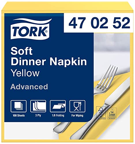 Tork 470252 Soft Dinnerservietten Gelb 1/8 Falz / 3-lagige Papierservietten / Ideale Größe für ein Abendessen / Advanced Qualität / 12 x 100 (1200) vorgefaltete Servietten / 39 x 39 cm (B x L) von Tork