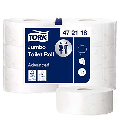 Tork 472118 Jumbo Toilettenpapier in Advanced Qualität für das Tork T1 Jumbo Toilettenpapiersystem / Toilettenpapier 2-lagig in Weiß / 6 x 1.900 Blatt von Tork