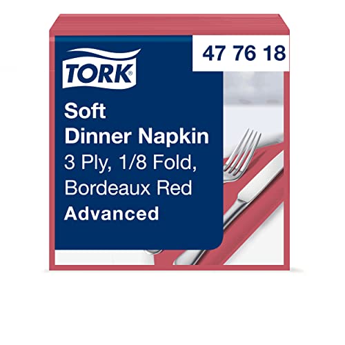 Tork 477618 Soft Dinnerservietten Bordeauxrot 1/8 Falz / 3-lagige Papierservietten / Ideal für ein Abendessen / 12 x 100 (1200) vorgefaltete Servietten / Advanced Qualität / 39 x 39 cm (B x L) von Tork