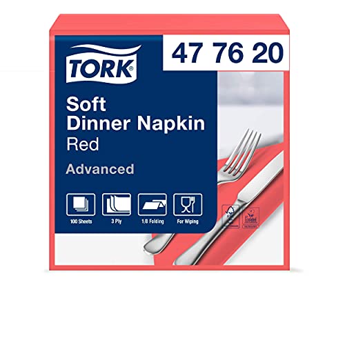 Tork 477620 Soft Dinnerservietten Rot 1/8 Falz / 3-lagige Papierservietten / Ideale Größe für ein Abendessen / Advanced Qualität / 12 x 100 (1200) vorgefaltete Servietten / 39 x 39 cm (B x L) von Tork