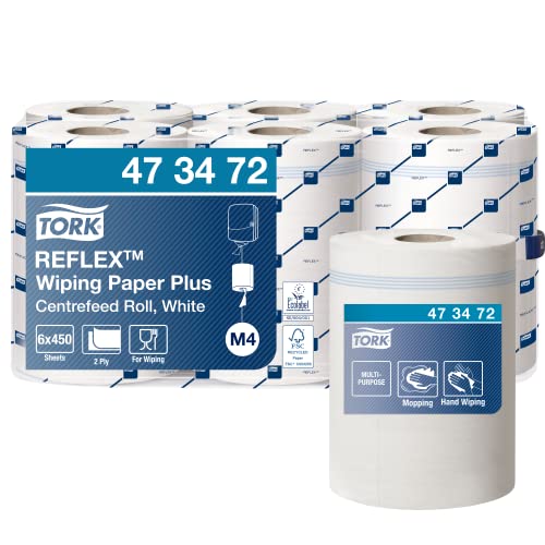 Tork Reflex Starke Mehrzweck-Papierwischtücher Weiß M4, SmartCore, 6 × 450 Blatt, 473472 von Tork