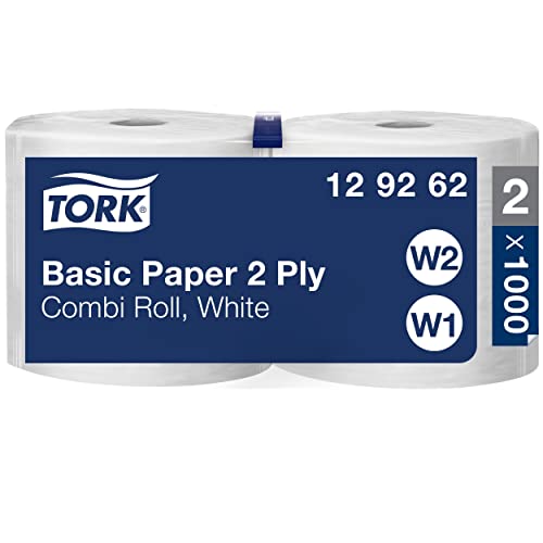Tork 129262 Standard Papierwischtücher für W1 Bodenständer- und Wandhalter-System & W2 Innenabrollung Maxi System / 2-lagige, stabile Papiertücher in Weiß / Universal Qualität / 2 x 340 m von Tork